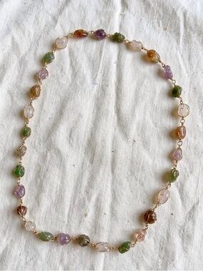 Vintage Multi-Gemstone Wire Wrapped Cage Link Necklace 26” | Natural Stones